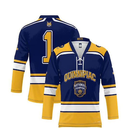 #1 Q.Bobcats ProSphere 2023 Ice Hockey National Champions Hockey Jersey - Gold Stitched American College Jerseys