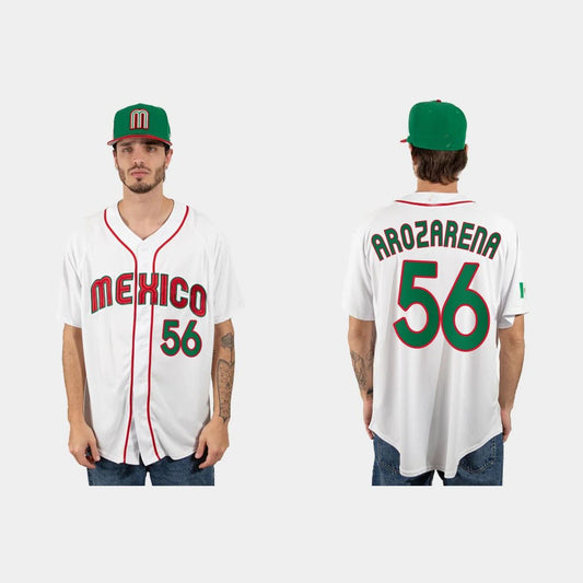 #56 RANDY AROZARENA MEXICO BASEBALL 2023 WORLD BASEBALL CLASSIC JERSEY – WHITE Stitches Baseball Jerseys