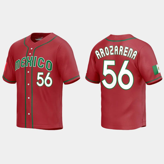 #56 RANDY AROZARENA MEXICO BASEBALL 2023 WORLD BASEBALL CLASSIC REPLICA JERSEY – RED Stitches Baseball Jerseys