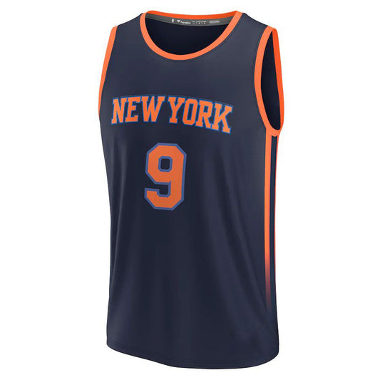 NY.Knicks #9 RJ Barrett Fanatics Branded  2022-23 Fast Break Player Jersey Navy  Statement Edition Stitched American Basketball Jersey