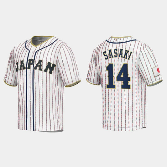 #14 ROKI SASAKI JAPAN BASEBALL 2023 WORLD BASEBALL CLASSIC JERSEY – WHITE Stitches Baseball Jerseys