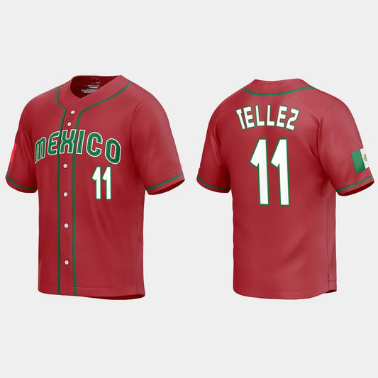 #11 ROWDY TELLEZ MEXICO BASEBALL 2023 WORLD BASEBALL CLASSIC REPLICA JERSEY – RED Stitches Baseball Jerseys