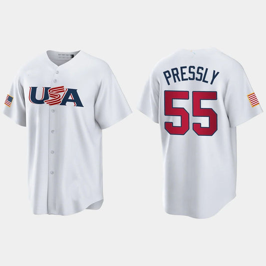 #55 RYAN PRESSLY HOUSTON ASTROS 2023 WORLD BASEBALL CLASSIC USA REPLICA JERSEY – WHITE Stitches Baseball Jerseys