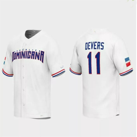 #11 Rafael Devers Dominican Republic Baseball 2023 World Baseball Classic Replica Jersey – White Stitches Baseball Jerseys