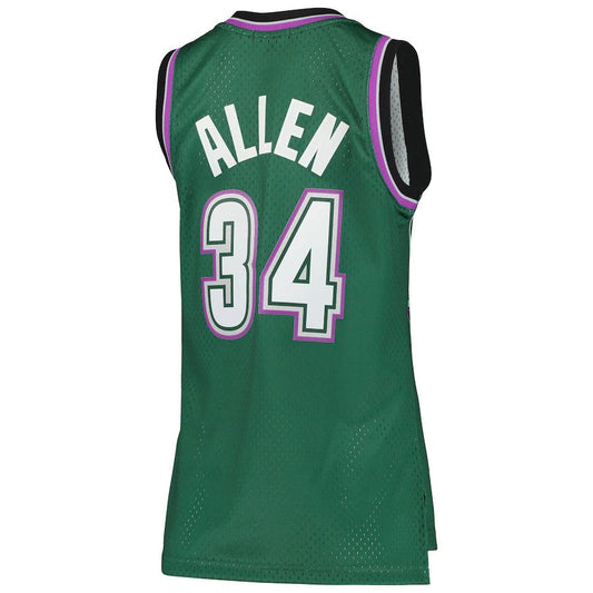 M.Bucks #34 Ray Allen Mitchell & Ness Women's 1996-97 Hardwood Classics Swingman Jersey Green Stitched American Basketball Jersey