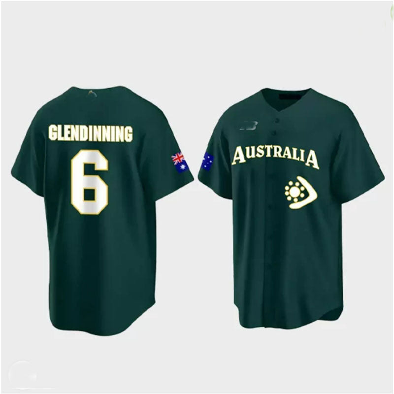 #6 Robbie Glendinning Australia Baseball 2023 World Baseball Classic Jersey – Green Stitches Baseball Jerseys