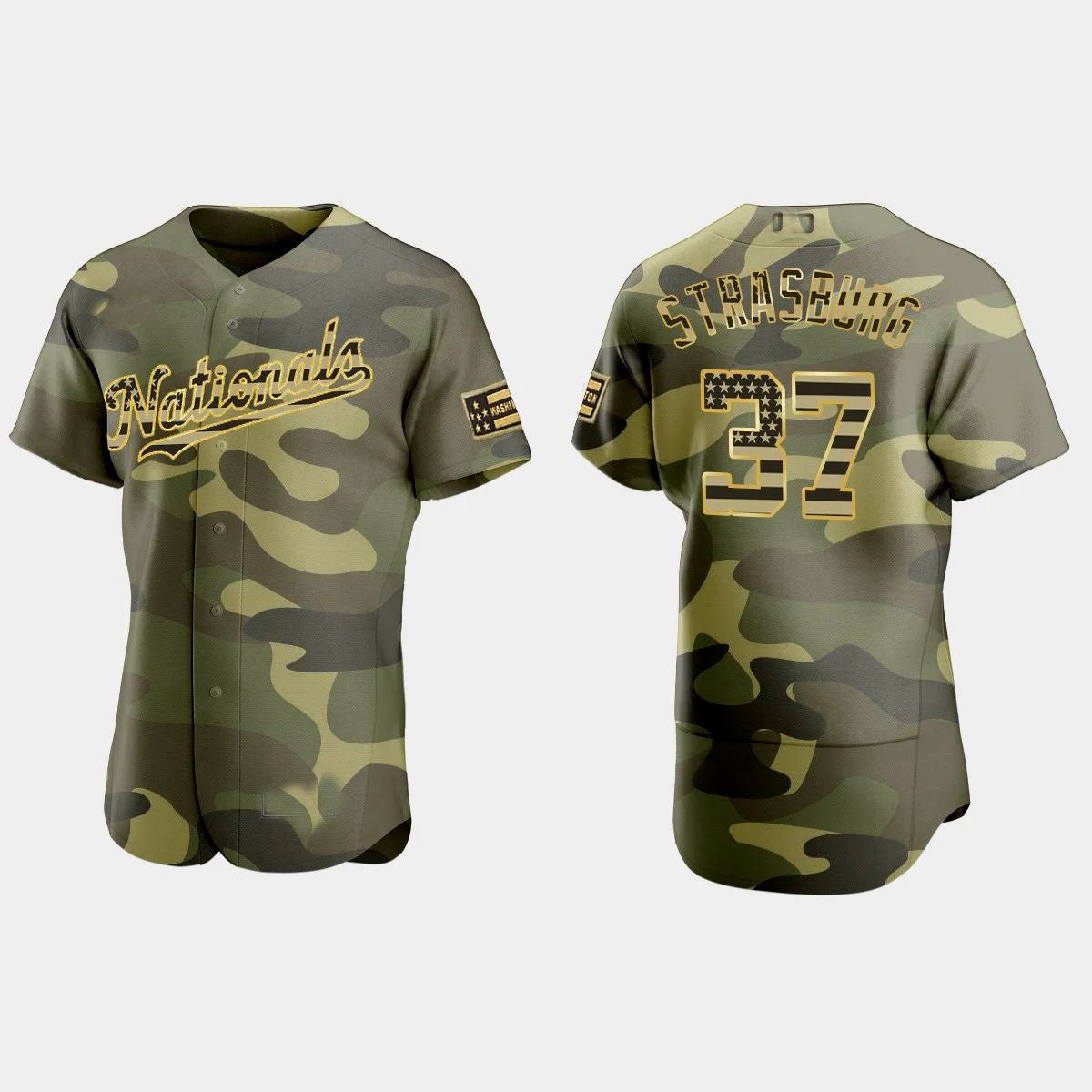 #37 STEPHEN STRASBURG WASHINGTON NATIONALS 2022 ARMED FORCES DAY AUTHENTIC JERSEY – CAMO Baseball Jerseys