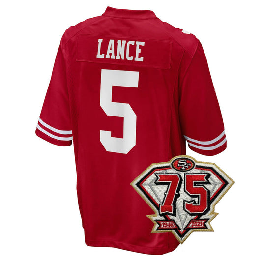 Men's Kids Women's SF.49ers #5 Trey Lance Football Jersey Red White Black