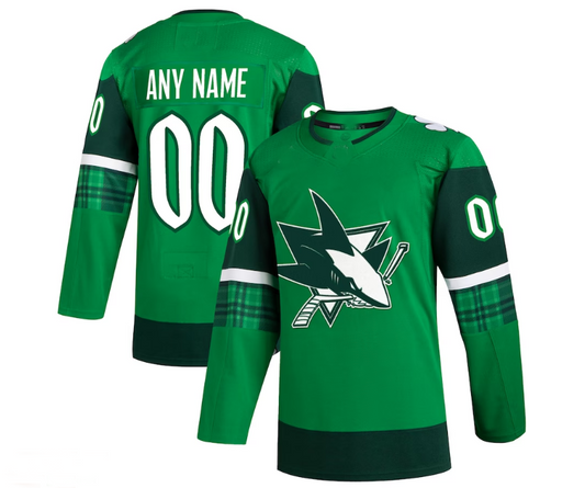 Custom S.Jose Sharks 2023 St. Patrick's Day Primegreen Authentic Jersey - Kelly Green Stitched American Hockey Jerseys