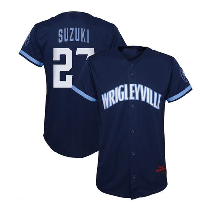 Chicago Cubs #27 Seiya Suzuki Preschool City Connect Script Replica Player Jersey - Navy Baseball Jerseys