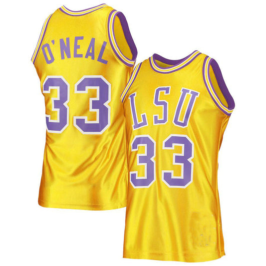 L.Tigers #33 Shaquille O'Neal Mitchell & Ness 1990-91 Authentic Throwback Gold Basketball Jersey Stitched American College Jerseys