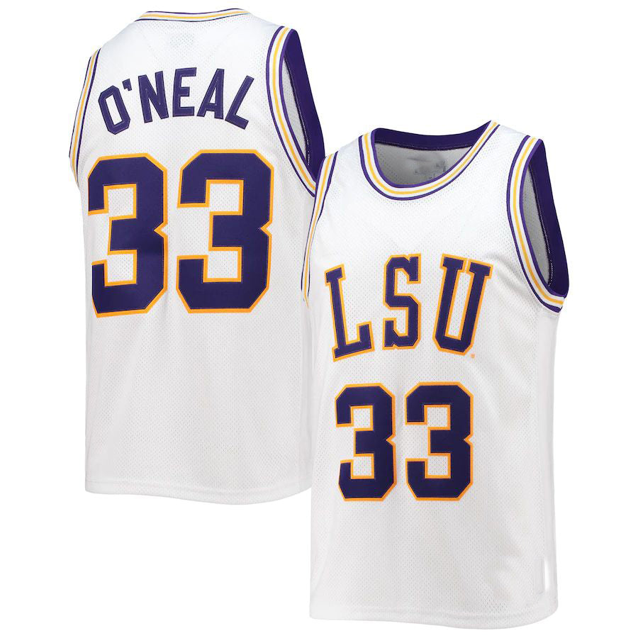 L.Tigers #33 Shaquille O'Neal Original Retro Brand Alumni Commemorative Classic Basketball Jersey White Basketball Jersey Stitched American College Jerseys