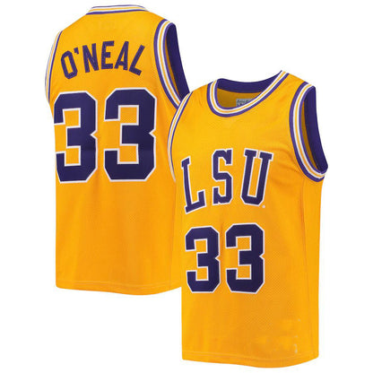 L.Tigers #33 Shaquille O'Neal Original Retro Brand Commemorative Classic Gold Basketball Jersey Stitched American College Jerseys