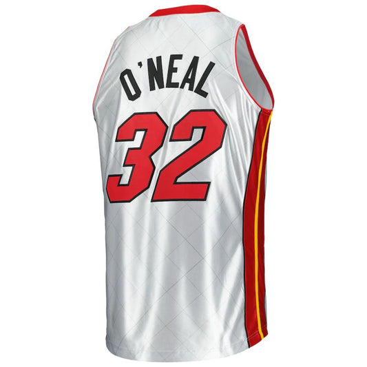 M.Heat #32 Shaquille O'Neal Mitchell & Ness 2005-06 Hardwood Classics 75th Anniversary Swingman Jersey  Platinum Stitched American Basketball Jersey