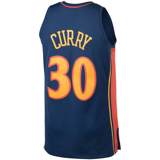 G.State Warriors #30 Stephen Curry Mitchell & Ness Big & Tall Hardwood Classics Jersey Navy Stitched American Basketball Jersey