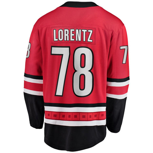 C.Hurricanes #78 Steven Lorentz Fanatics Branded Home Breakaway Player Jersey  Red Stitched American Hockey Jerseys