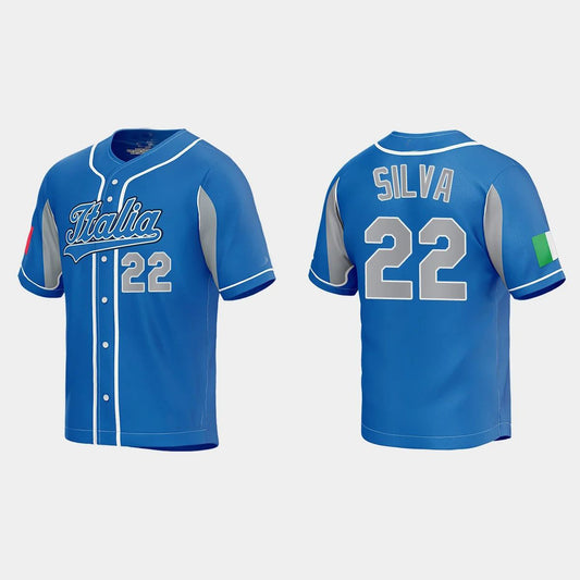 #22 TIAGO DA SILVA ITALY BASEBALL 2023 WORLD BASEBALL CLASSIC JERSEY – ROYAL Stitches Baseball Jerseys