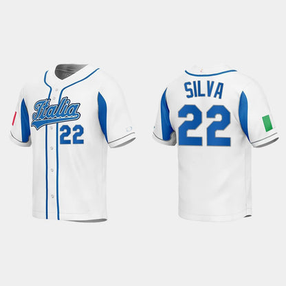 #22 TIAGO DA SILVA ITALY BASEBALL 2023 WORLD BASEBALL CLASSIC JERSEY – WHITE Stitches Baseball Jerseys