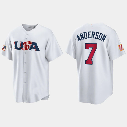 #7 TIM ANDERSON CHICAGO WHITE SOX 2023 WORLD BASEBALL CLASSIC USA REPLICA JERSEY – WHITE Stitches Baseball Jerseys