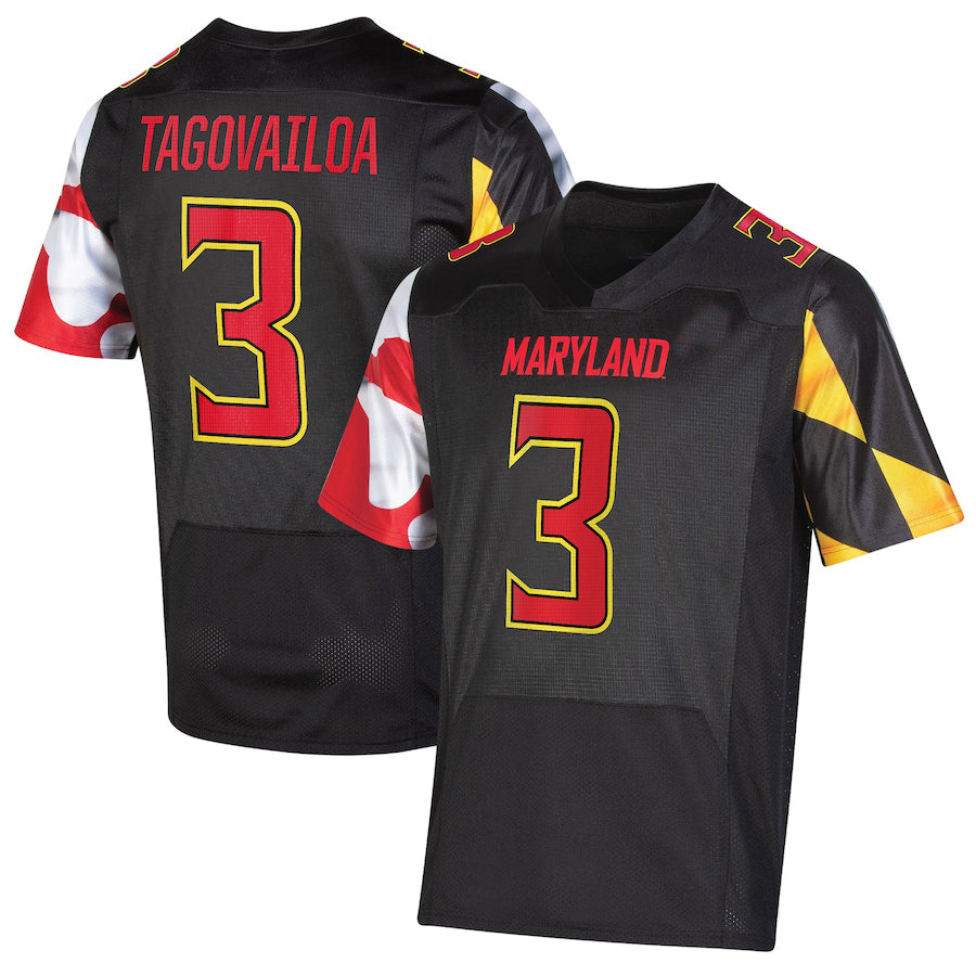 M.Terrapins #3 Taulia Tagovailoa Under Armour NIL Replica  Black Football Jersey Stitched American College Jerseys