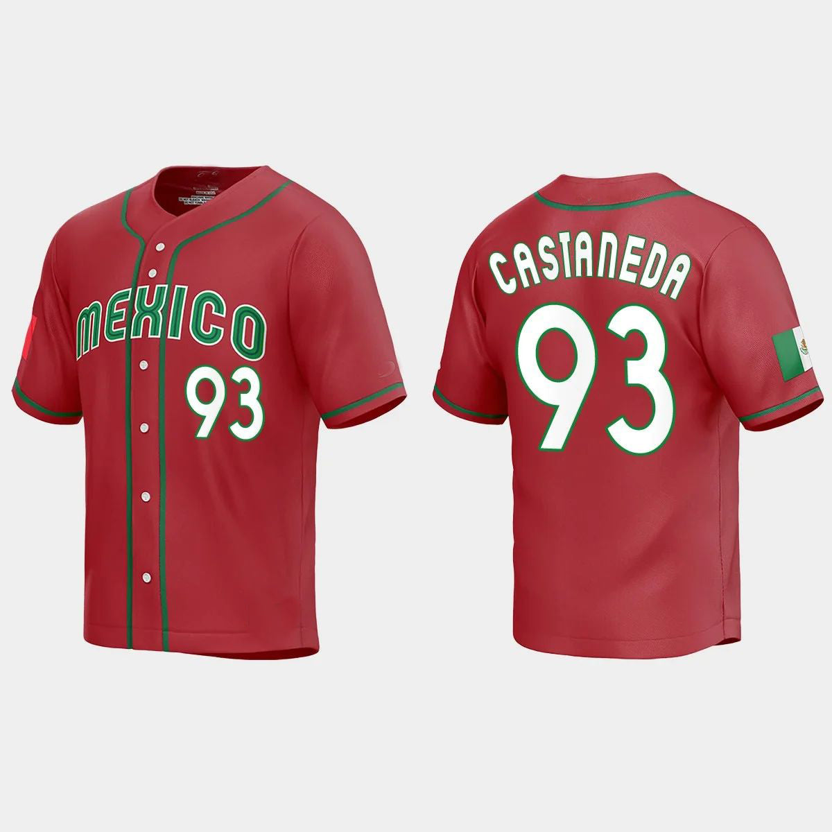 #93 VICTOR CASTANEDA MEXICO BASEBALL 2023 WORLD BASEBALL CLASSIC REPLICA JERSEY – RED Stitches Baseball Jerseys