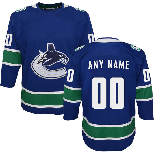 Custom V.Canucks Premier Jersey Blue Stitched American Hockey Jerseys