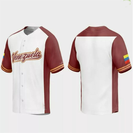 Venezuela Baseball 2023 World Baseball Classic Replica Jersey – White Burgundy Stitches Baseball Jerseys