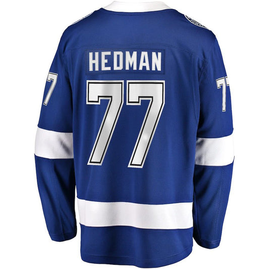 TB.Lightning #77 Victor Hedman Fanatics Branded Home 2022 Stanley Cup Final Breakaway Player Jersey  Blue Stitched American Hockey Jerseys