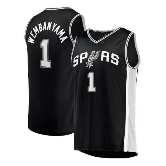 S.Antonio Spurs #1 Victor Wembanyama Fanatics Branded 2023 Draft First Round Pick Fast Break Replica Jersey - Icon Edition - Black Stitched American Basketball Jersey