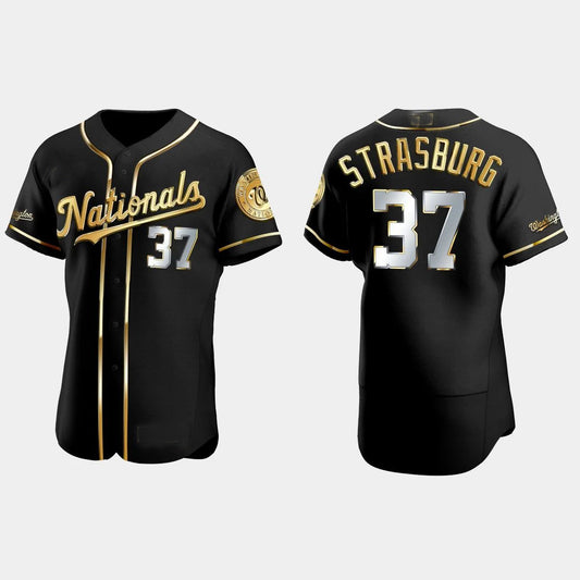 WASHINGTON NATIONALS #37 STEPHEN STRASBURG GOLD EDITION AUTHENTIC JERSEY – BLACK Baseball Jerseys