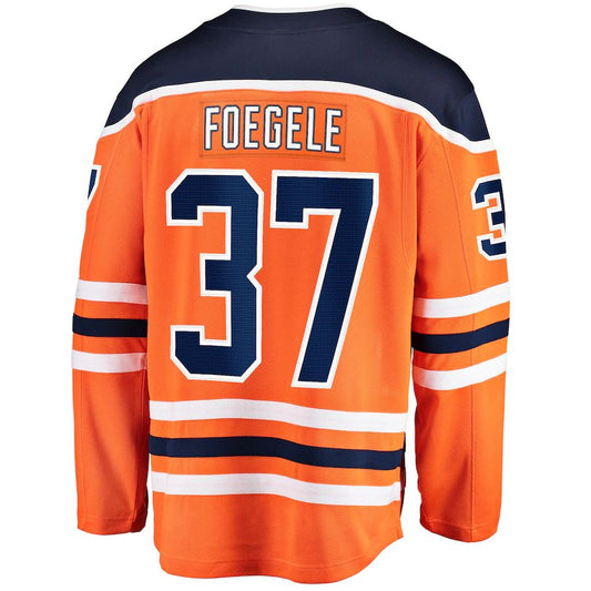 E.Oilers #37 Warren Foegele Fanatics Branded Home Breakaway Player Jersey  Orange Stitched American Hockey Jerseys