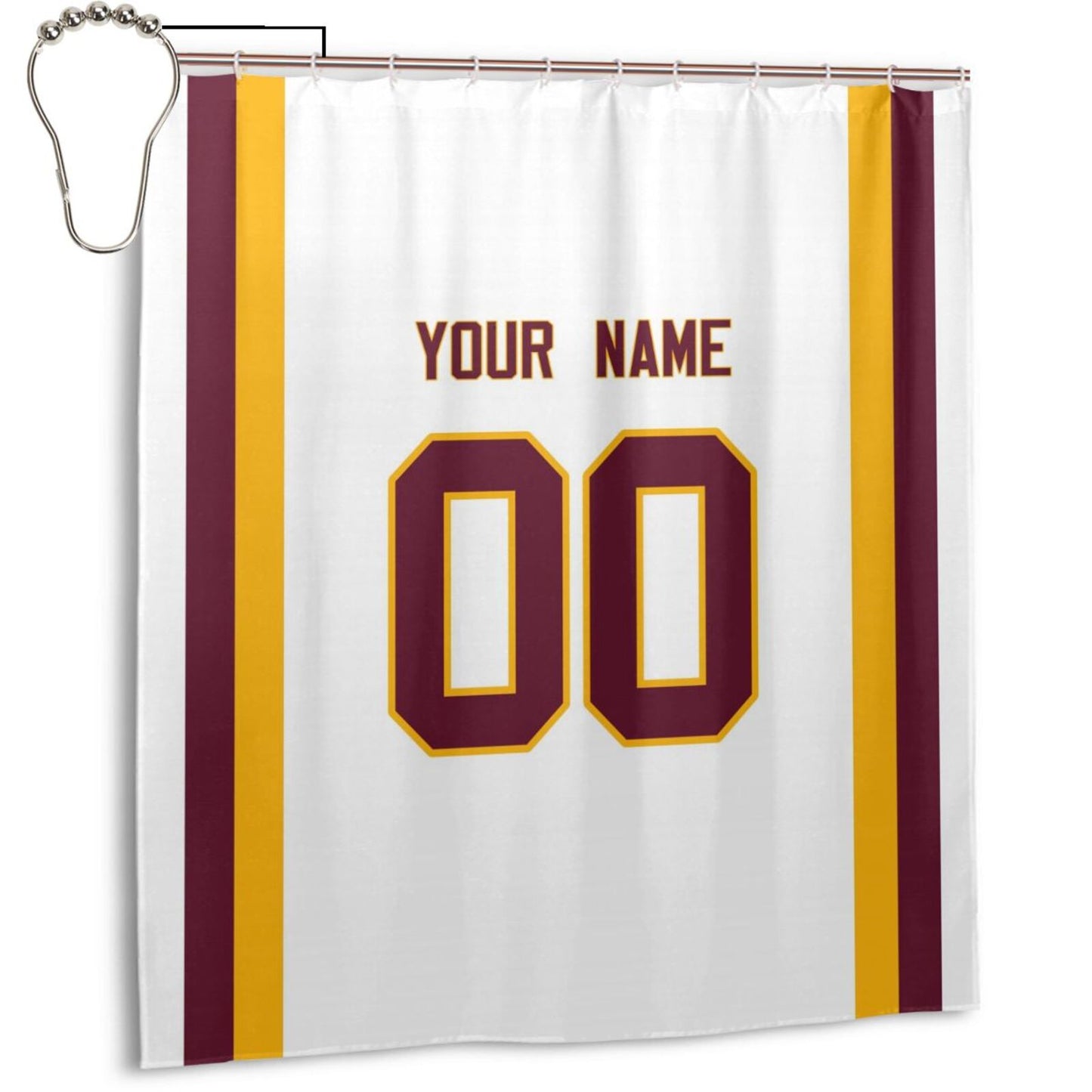 Custom W.Commanders Football style personalized shower curtain custom design name and number set of 12 shower curtain hooks Rings