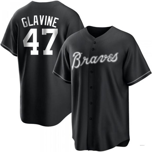 Atlanta Braves #47 Tom Glavine White Black Jersey Stitches Baseball Jerseys