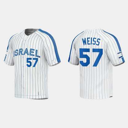 #57 ZACK WEISS ISRAEL BASEBALL 2023 WORLD BASEBALL CLASSIC JERSEY – WHITE Stitches Baseball Jerseys