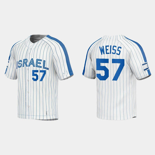 #57 ZACK WEISS ISRAEL BASEBALL 2023 WORLD BASEBALL CLASSIC JERSEY – WHITE Stitches Baseball Jerseys