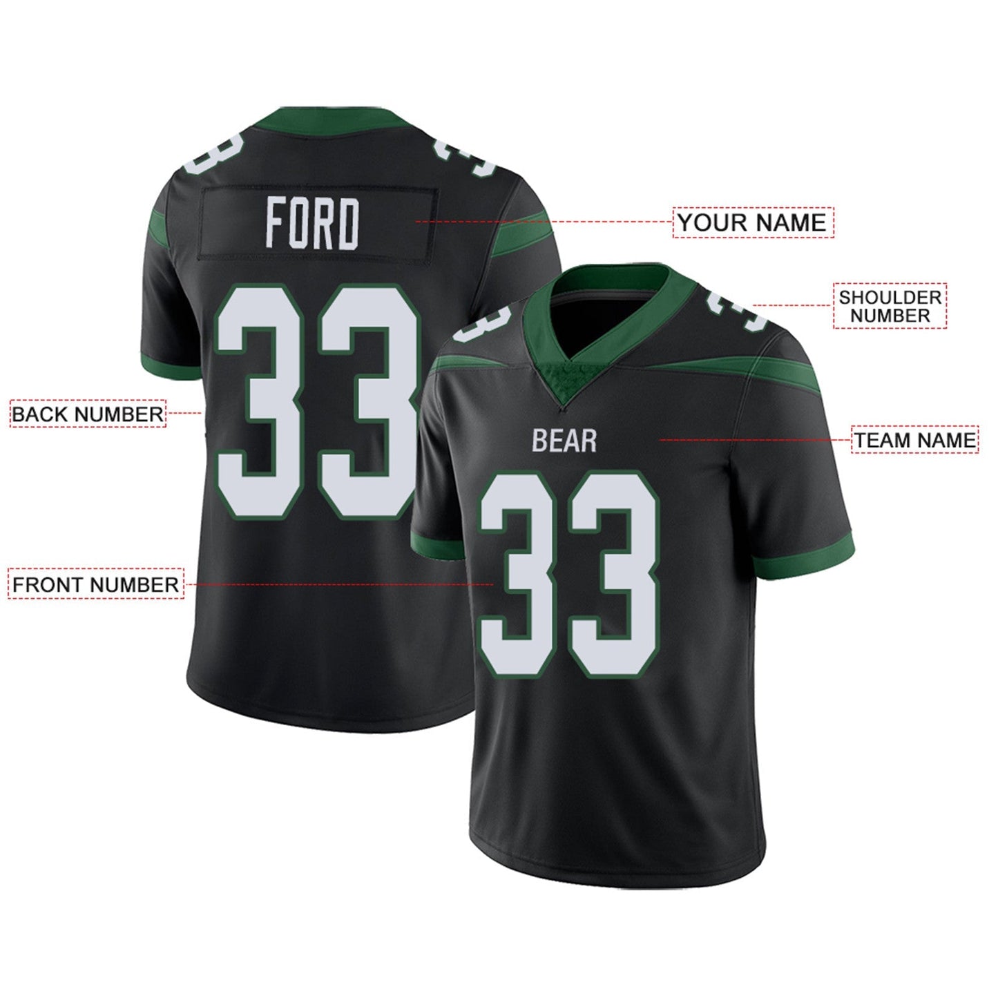 Custom NY.Jets Football Jerseys Team Player or Personalized Design Your Own Name for Men's Women's Youth Jerseys Green