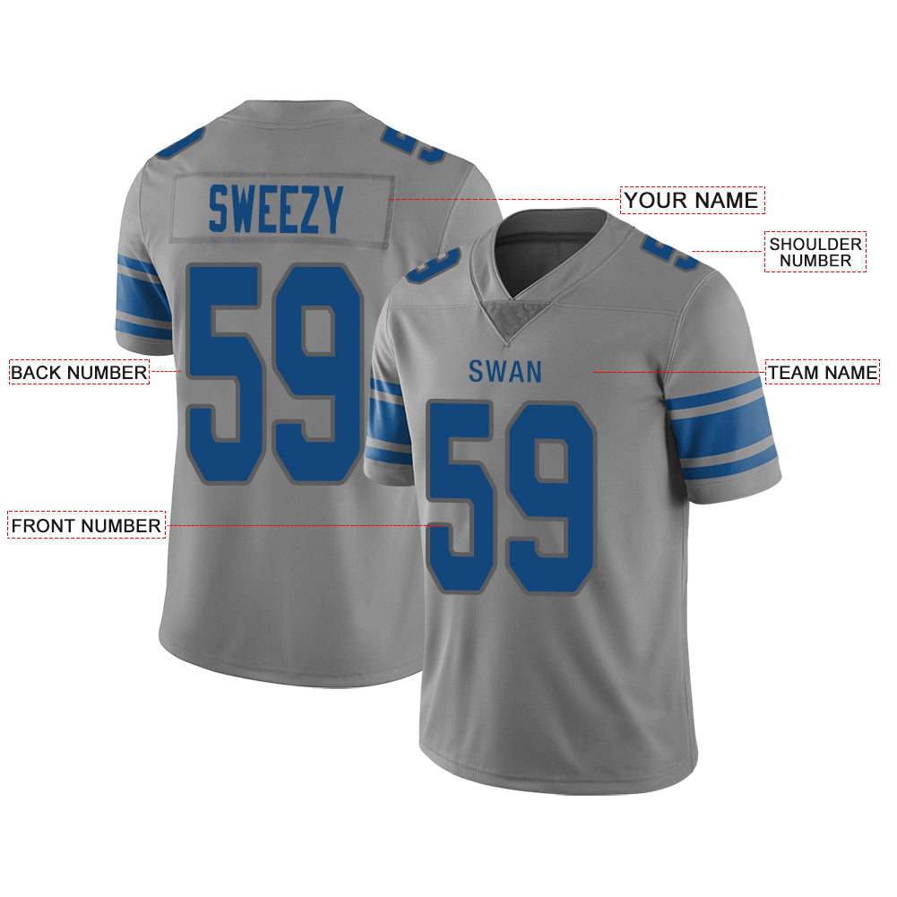 Custom D.Lions Stitched American Football Jerseys Personalize Birthday Gifts Grey Jersey