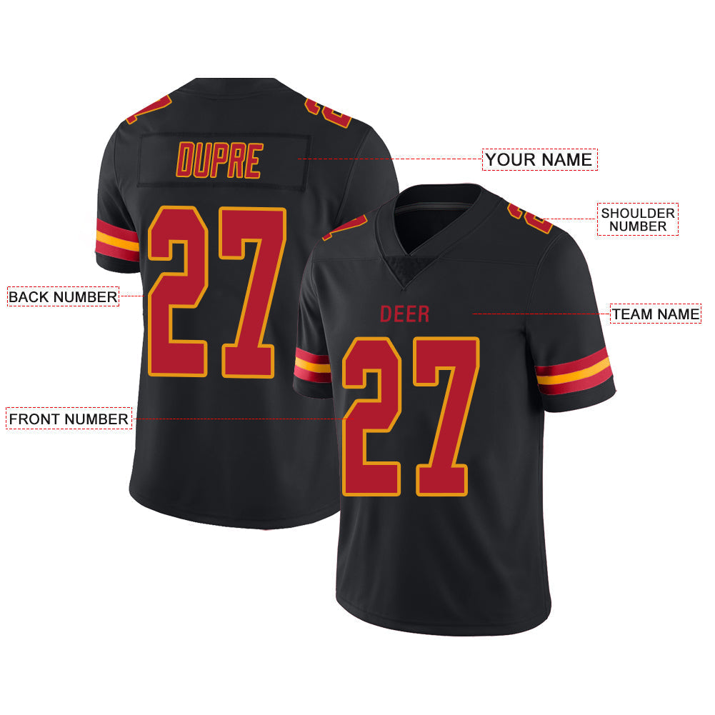 Custom KC.Chiefs Stitched American Football Jerseys Personalize Birthday Gifts Black Jersey